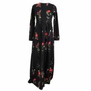 SELMA SARI BLACK RED FLORAL LONG SLEEVE MAXI DRESS - 6